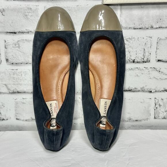 Lanvin Shoes - Lanvin Blue Suede And Gray Beige Cap Toe Ballerina Flats Womens Size 8.5 / 40.5